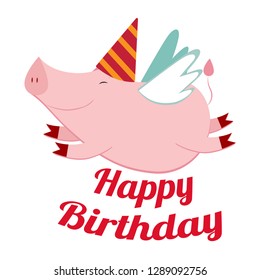 cute flying pig, vector illustration
