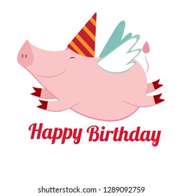 cute flying pig, vector illustration