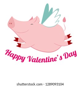 cute flying pig, vector illustration