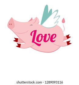 cute flying pig, vector illustration