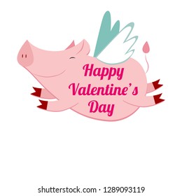 cute flying pig, vector illustration