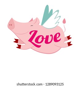 cute flying pig, vector illustration