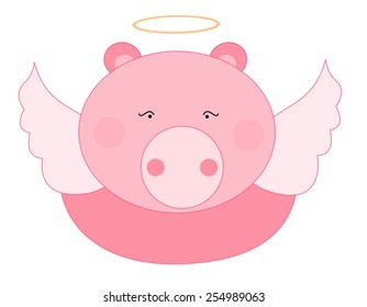Cute flying piggy angel illustration isolated on white 