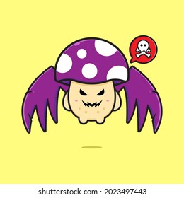 Cute flying poisonous mushroom cartoon icon illustration. Design isolated flat cartoon style