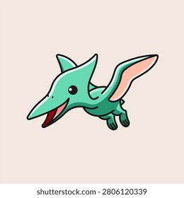 Cute Flying Pterodactyl Dinosaur Cartoon Illustration
