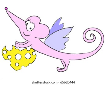 Cute flying rat with cheese heart