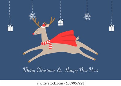 Cute flying reindeer in Christmas theme.