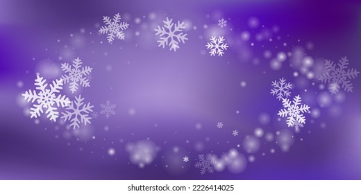 La nieve voladora atractiva el fondo. Espectáculos de invierno partículas congeladas. Papel pintado blanco morado del cielo de nieve. Muchos copos de nieve son vectores de diciembre. Paisaje de la estación fría de nieve.