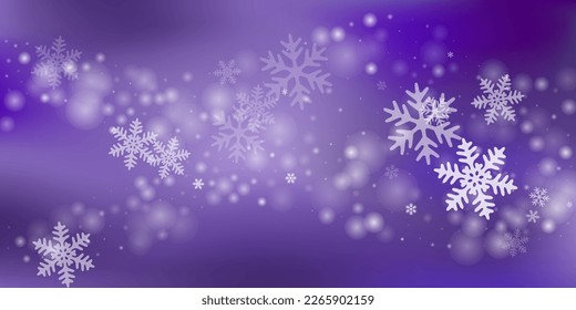 Cute flying snow flakes backdrop. Snowstorm speck ice elements. Snowfall sky white purple design. Little snowflakes january vector. Snow cold season landscape.