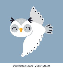 Cute Flying Snowy Owl as Arctic Animal Vector Illustration