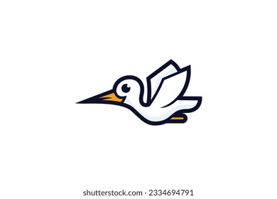 cute flying stork vector template logo design