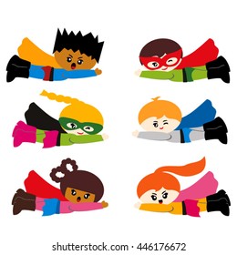 Cute flying superheroes vector.
