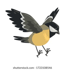 Cute Flying Titmouse Winter Bird, Beautiful Northern Birdie Vector Illustration