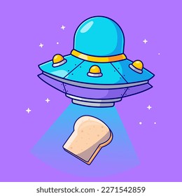 	
Cute flying ufo catching bread cartoon vector icon illustration science food icon concept