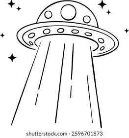 Cute Flying Ufo In Space Vector