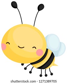a cute flying yellow bee smiling happily