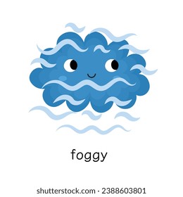 Cute foggy weather character for kids. Print with a funny cloud for school and preschool. Isolated element for forecast design. Vector illustration