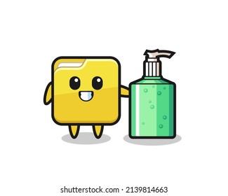 caricatura de carpetas lindas con sanitizador de manos, diseño de estilo lindo para camiseta, pegatina, elemento logotipo