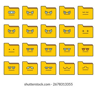 Ilustración vectorial de conjunto de iconos de emoticonos de carpeta linda