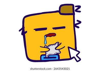 Cute Folder Icon Mascot Stickers With Sleeping Expression While Hugging Pillow
