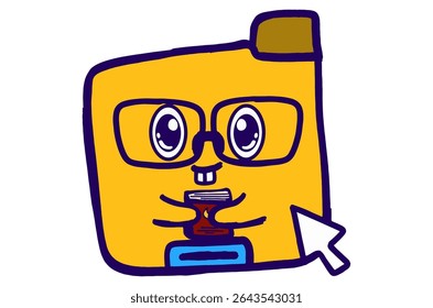 Cute Folder Icon Mascot Stickers With Smart Bookworm Expression While Hugging a Book