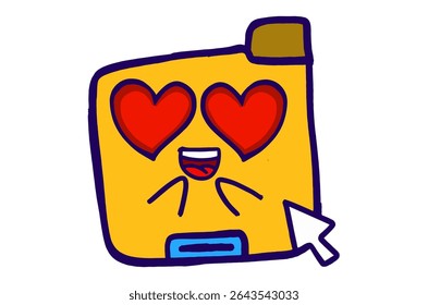 Cute Folder Icon Mascot Stickers With Fall in Love With Love Eyes Expression