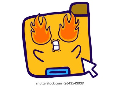 Cute Folder Icon Mascot Stickers With Burning Spirit with Fiery Eyes expression