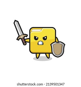 cute folder soldier fighting with sword and shield , cute style design for t shirt, sticker, logo element