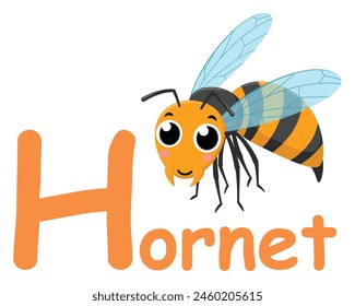 Cute font alphabet H for hornet cartoon characters