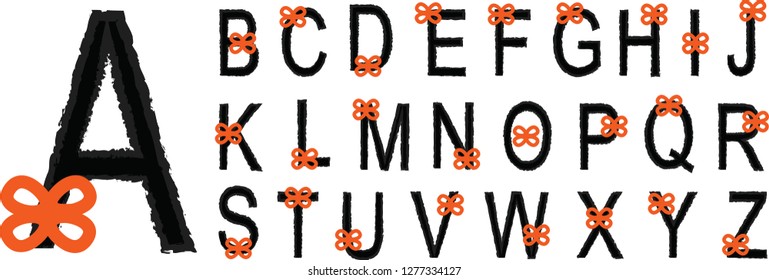 Cute Font and Alphabet for Kids With Flower. 