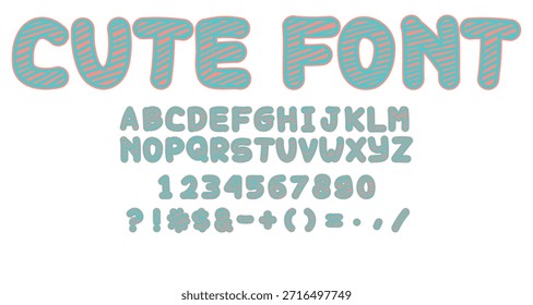 Cute font doodle drawing style capital letters, numbers, punctuation. for fun print or vlog design. Kids or teenager scrapbook style