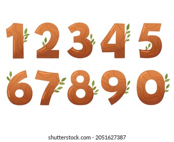 Cute font of numbers wooden style. Vector isolates on a white background.