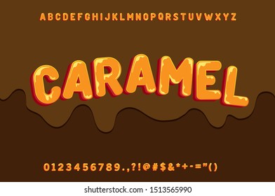 Cute Font, Sweetness Alphabet And Melted Effect, Chocolate And Creamy Text Design Custom Vector Font Effect For Design Element, With Full Character Numbers And Symbols.