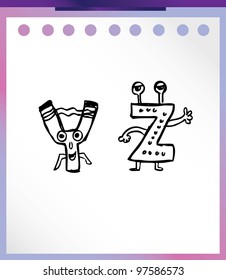 cute font "Y" and "Z" - vector illustration