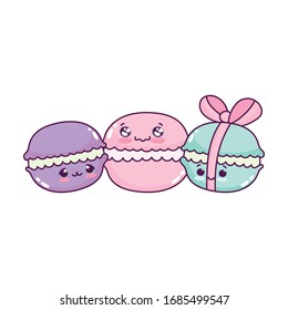 cute food adorables macarons sweet dessert pastry cartoon vector illustration isolated design
