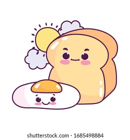 pan de desayuno y pan frito de huevo blanco postre dulce caricatura ilustraciones vectoriales diseño aislado