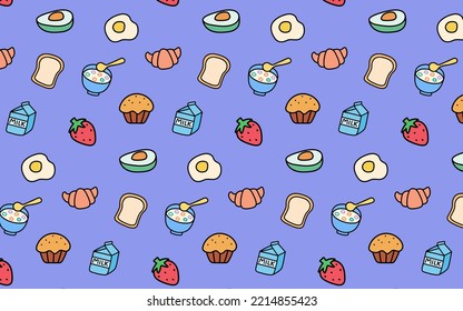 Cute food breakfast icon. Food pattern background. vector illustration.