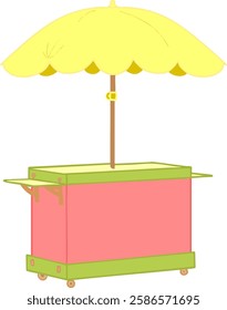 Cute Food Cart with Umbrella Vector Illustration