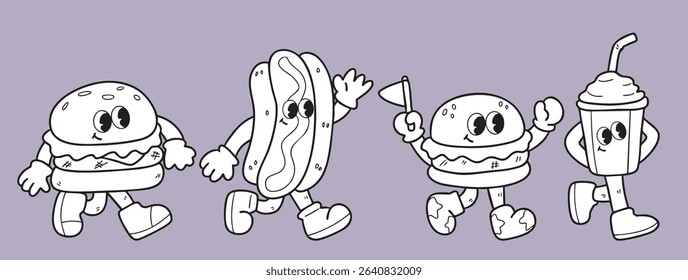 Cute food cartoon, fast food, funny cartoon vector illustration