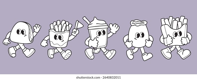 Cute food cartoon, fast food, funny cartoon vector illustration