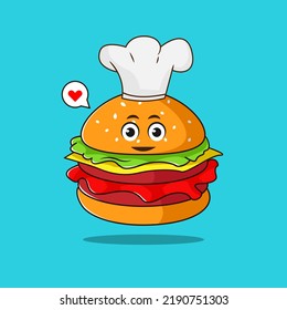 Cute food cartoon mascot character - Vector Illustration of smiling Burger cartoon doodle character