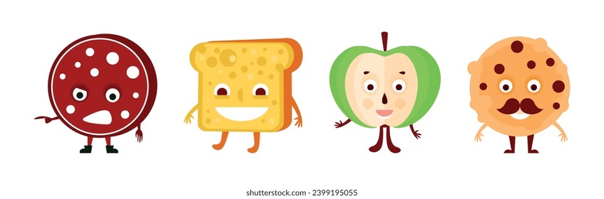 Cute Food Character with Smiling Faces Vector Set