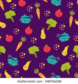Cute food characters seamless pattern vector.