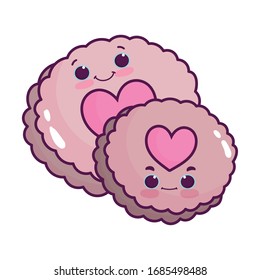 cute food cookies with hearts love sweet dessert kawaii cartoon vector illustration isolated design