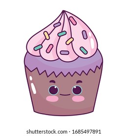 süßer Cupcake mit Sprinklen süßer Dessert kawaii Cartoon Vektorillustration Illustration einzeln Design