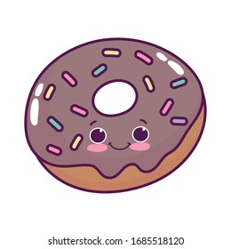 cute food donut sweet dessert kawaii cartoon vector illustration isolated design