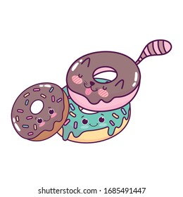 cute food donuts kawaii sweet dessert pastry cartoon vector illustration isolated design