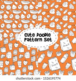 Cute food doodle pattern set collection
