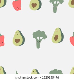 Cute food - funny set of vegetable seamless pattern