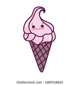 cute food ice cream cone sweet dessert kawaii cartoon vector illustration isolated design